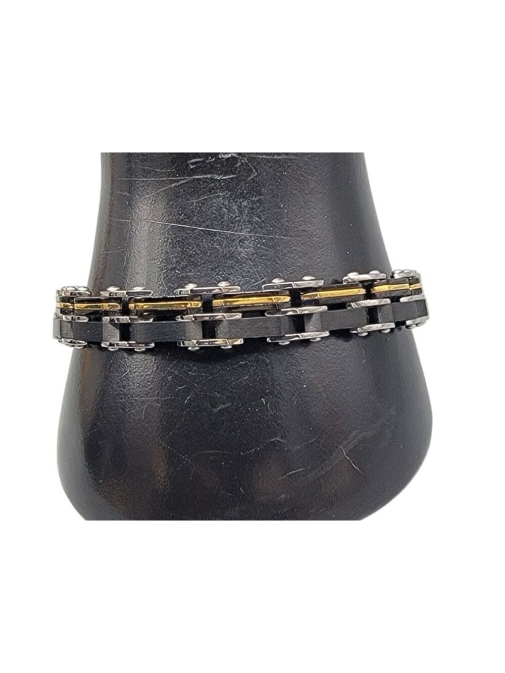 Inox Mens Reversible Stainless Steel Bracelet Gold or Silver & Black Size 7.5" - Picture 2 of 13